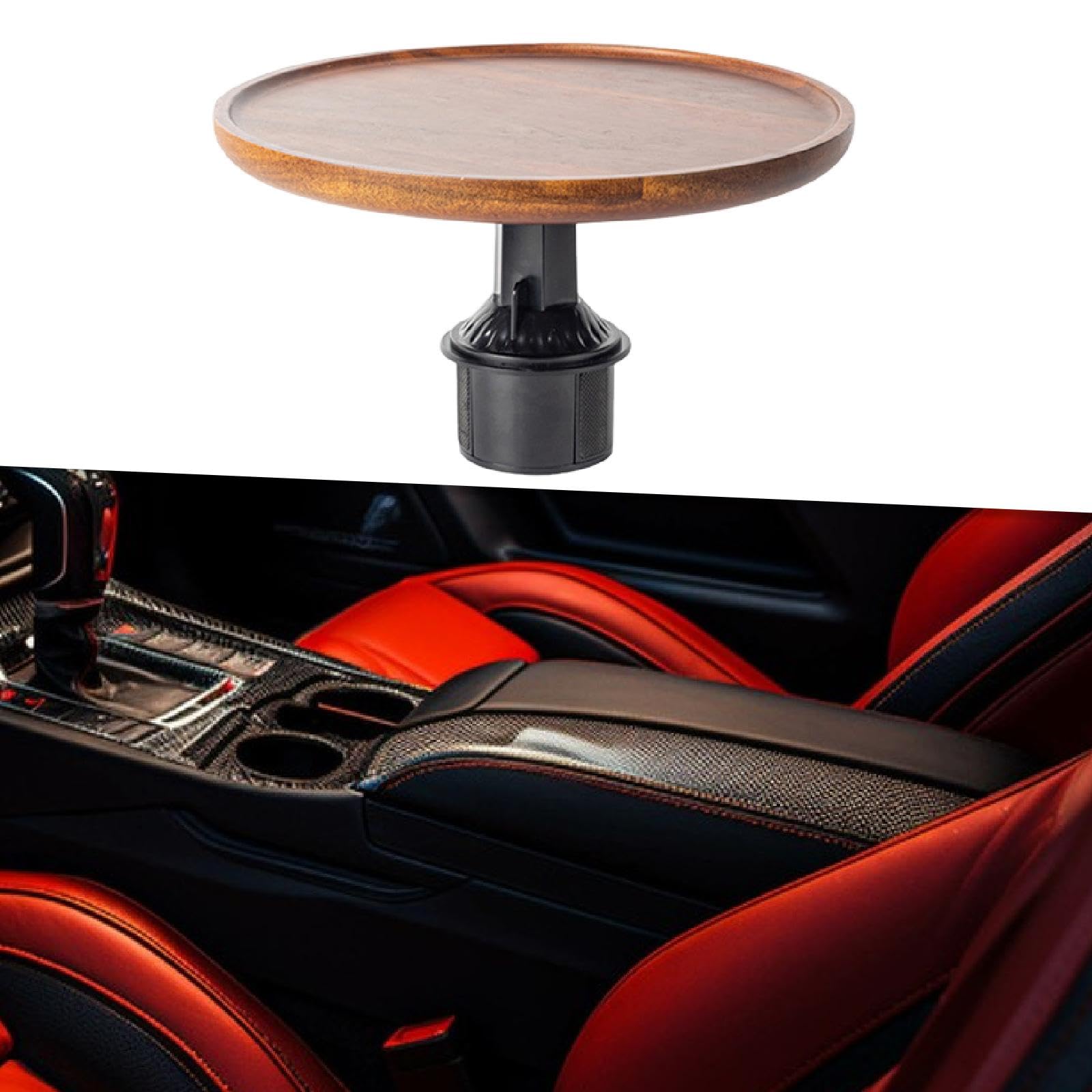 Qianly Mesa de Escritorio para Coche con Soporte para Portátil, Fácil de Montar para Viajes Por Carretera, de Madera, Giratoria 360°.