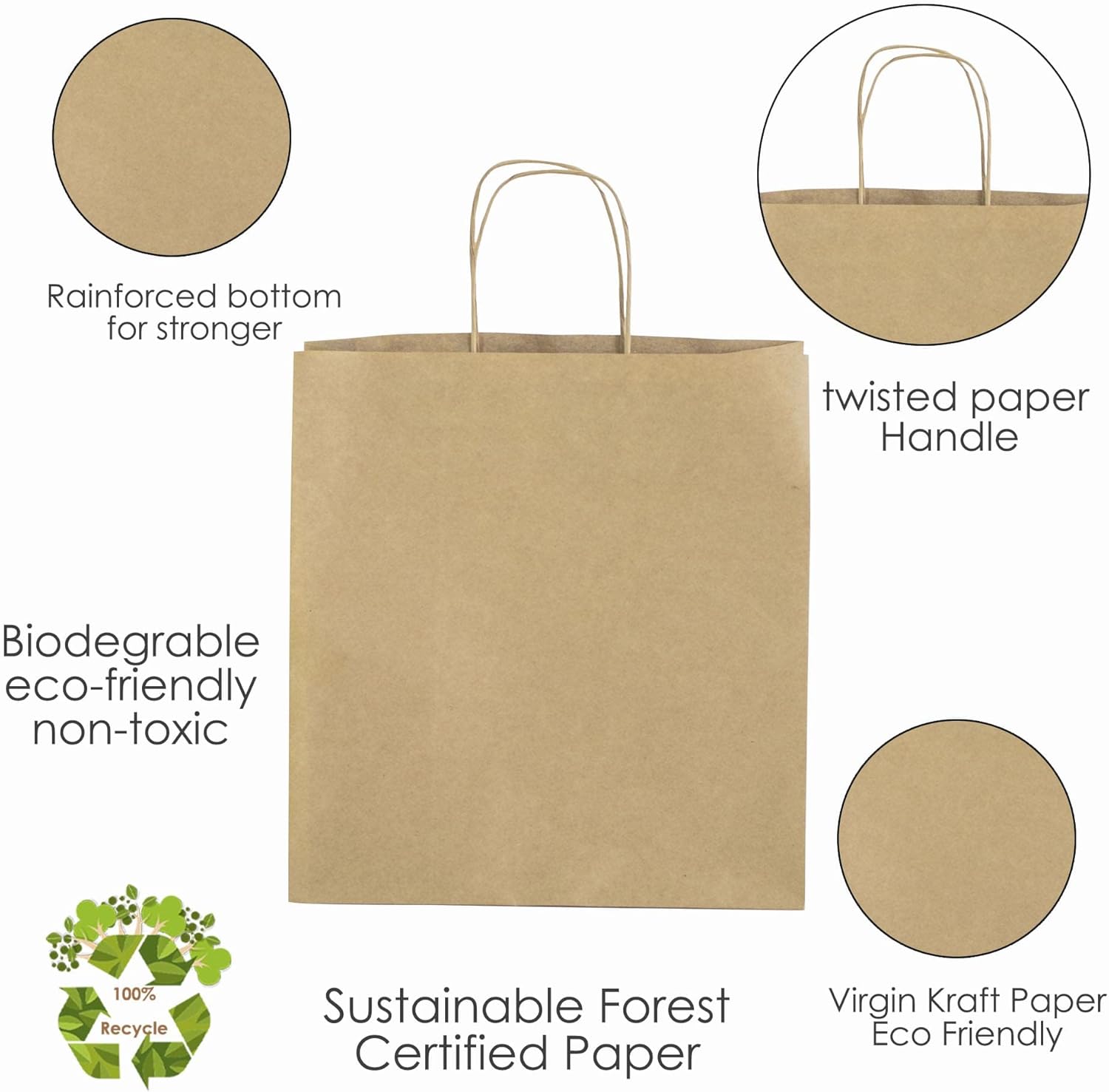 JET PAPER BAGS 11”x7”x12” Virgin Kraft Paper Gift Bags with Twisted Handles Bulk. Ideal for DIY, Business, Takeout, Grocery, Goody, Shopping, Packaging, Retail, Party, Craft, Gifts, Wedding, and Merchandise Recyclable Bags (Brown, 25) : Industrial & Scientific