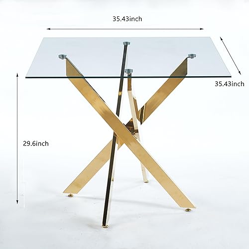 Miniatura 166 de Mesa de comedor de cristal de 51 pulgadas para 4, mesa de comedor rectangular contemporánea con parte superior de vidrio templado y patas de acero