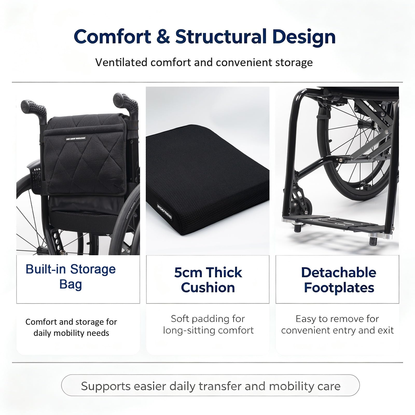 Silla de Ruedas plegable ligera, Aluminio,Autopropulsable | Adultos, portátil, Ultraligera, de tránsito, para traslado, Reposapiés extraíbles(A,40cm/15.7in Seat)