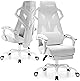 GTRacing ゲーミングチェア 真っ白 疲れない椅子 デスクチェア オフィスチェア オットマン付き ワークチェア リクライニング ハイバック イス『仕事用ゲーミングチェア』ゲーム用チェア フットレスト ハイバック/気孔付き皮革とメッシュ素材/連動型アームレスト (GTPLYERシリーズ Luft310- WHITE）