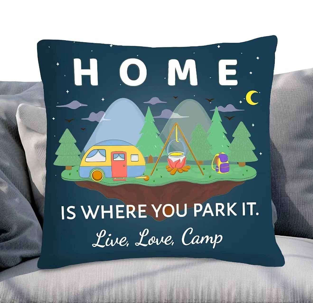ZFENGYYUAN Camper Van Decor Throw Pillow Cover Home Is Where Park It live love camp Cushion Cover for Travel Camping Accessory One side print 18x18Inch Campervan Gift Decorative Pillowcase