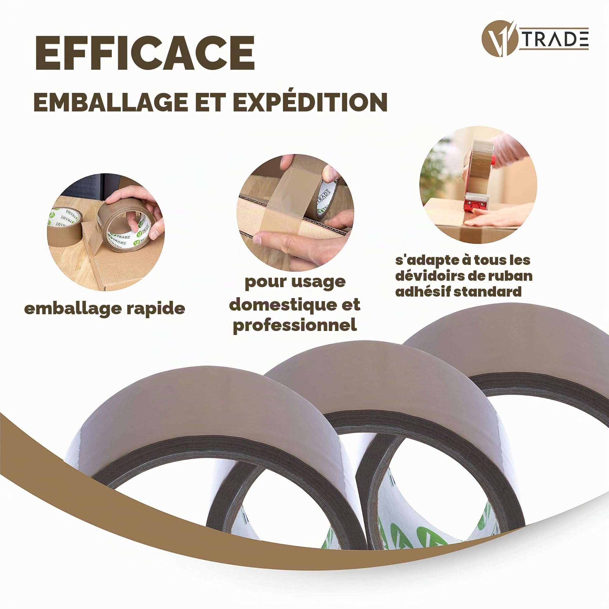 V1 TRADE - Ruban Adhésif D'emballage Marron - Adhésif Emballage - Rouleau Adhesif Carton – Lot de 36 rouleaux 48 mm x 66 m