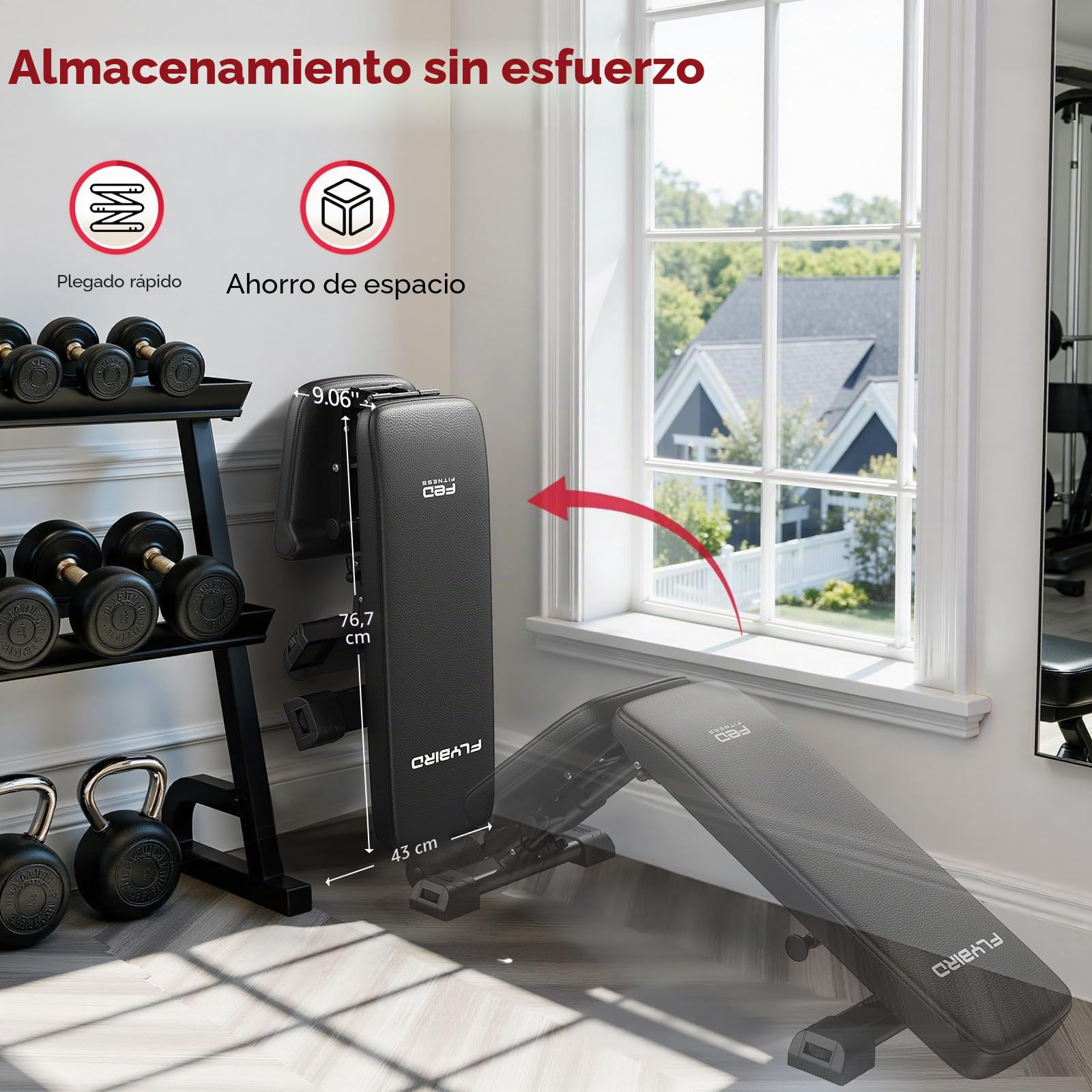 FLYBIRD Banco de pesas regulable,profesional, sistema de regulación rápida,fácil de plegar y guardar,respaldo extendido adecuado para press de banca, montado al 90%
