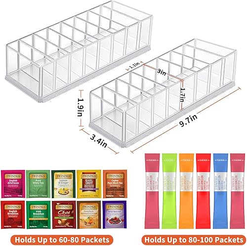 Miniatura 2 de Organizador de almacenamiento de bolsitas de té, despensa de cocina, gabinete, encimera para cajones de alimentos, para café, paquete de azúcar,