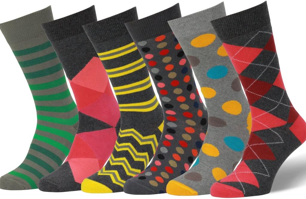 Easton Marlowe Mens Dress Socks - Fun Colorful Socks for Men - Cotton Patterned Fashion Mens Socks 6 Pack - Image 2
