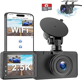 Dash Cam Front and Rear Camera, Otovoda 3Inch Screen Dash cam with WiFi, 2.5K+1080P Dash Camera for Cars, Dashboard Camera with Free 64GB SD Card, Type-C Port, Parking Monitor, Super Night Vision