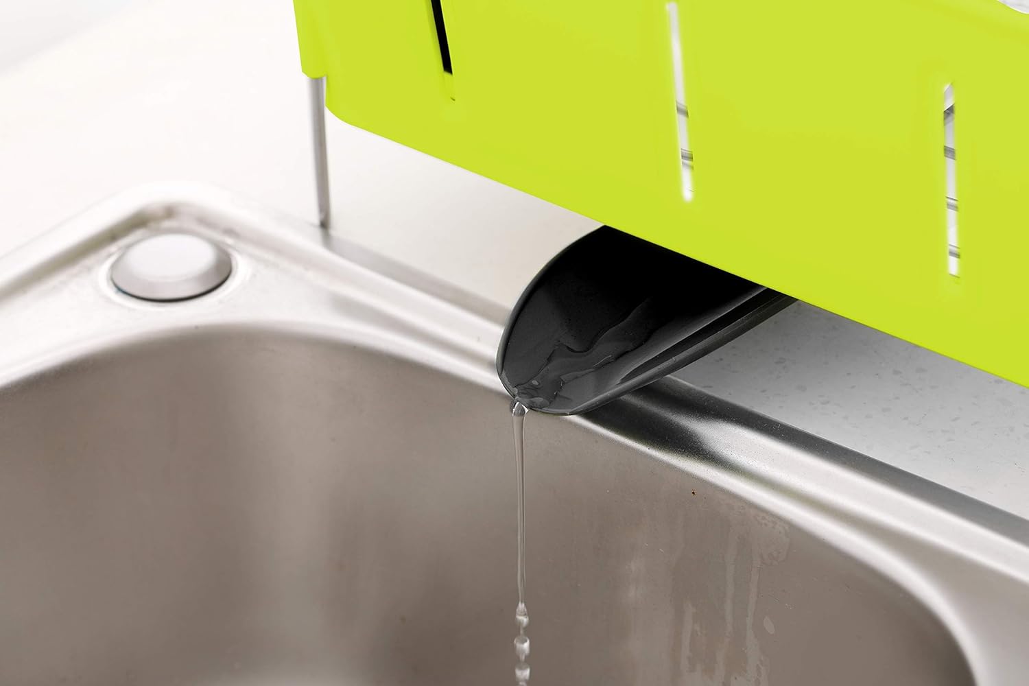 Dish drying rack and drainboard set with adjustable Swivel Spout | Stainless Steel dish drainer for kitchen counter | Contemporary Green/White available