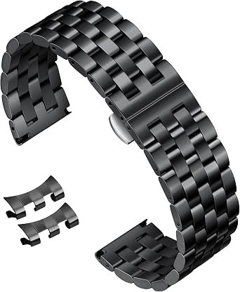 BINLUN Stainless Steel Watch Band Replacement Metal Watch Straps for Men and Women 18mm/19mm/20mm/21mm/22mm/24mm with Curved and Straight End in Silver, Gold, Black, Rose Gold, Two Toned