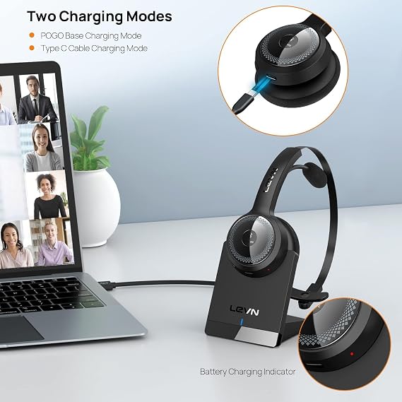CODi CLARO Bluetooth Wireless Mono Headset with AI-Powered ENC Microphone, USB-A Dongle, 300ft Range, Noise Cancelling Headset for Call Center, Office, PC, Laptop & Mobile Communication