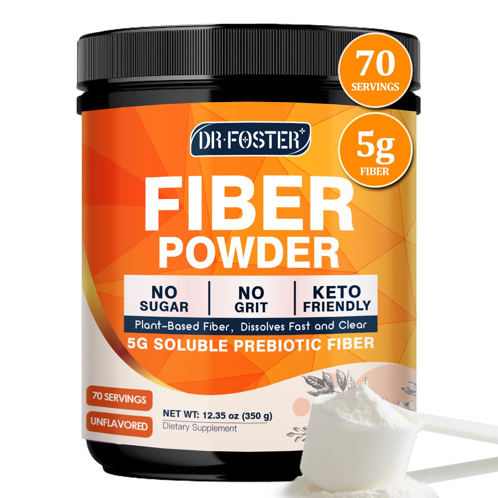 DRFOSTER Soluble Fiber Supplement Powder Unflavored - 5g, 70 Servings