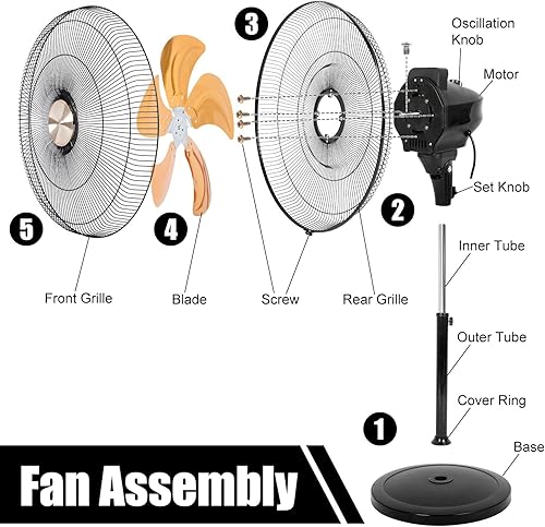 Miniatura 6 de Aottop Ventilador de pedestal oscilante de metal de alta velocidad de 18 pulgadas, 3 velocidades 120 W (aprox. 16 HP), cable de 8.2 pies, ventilador