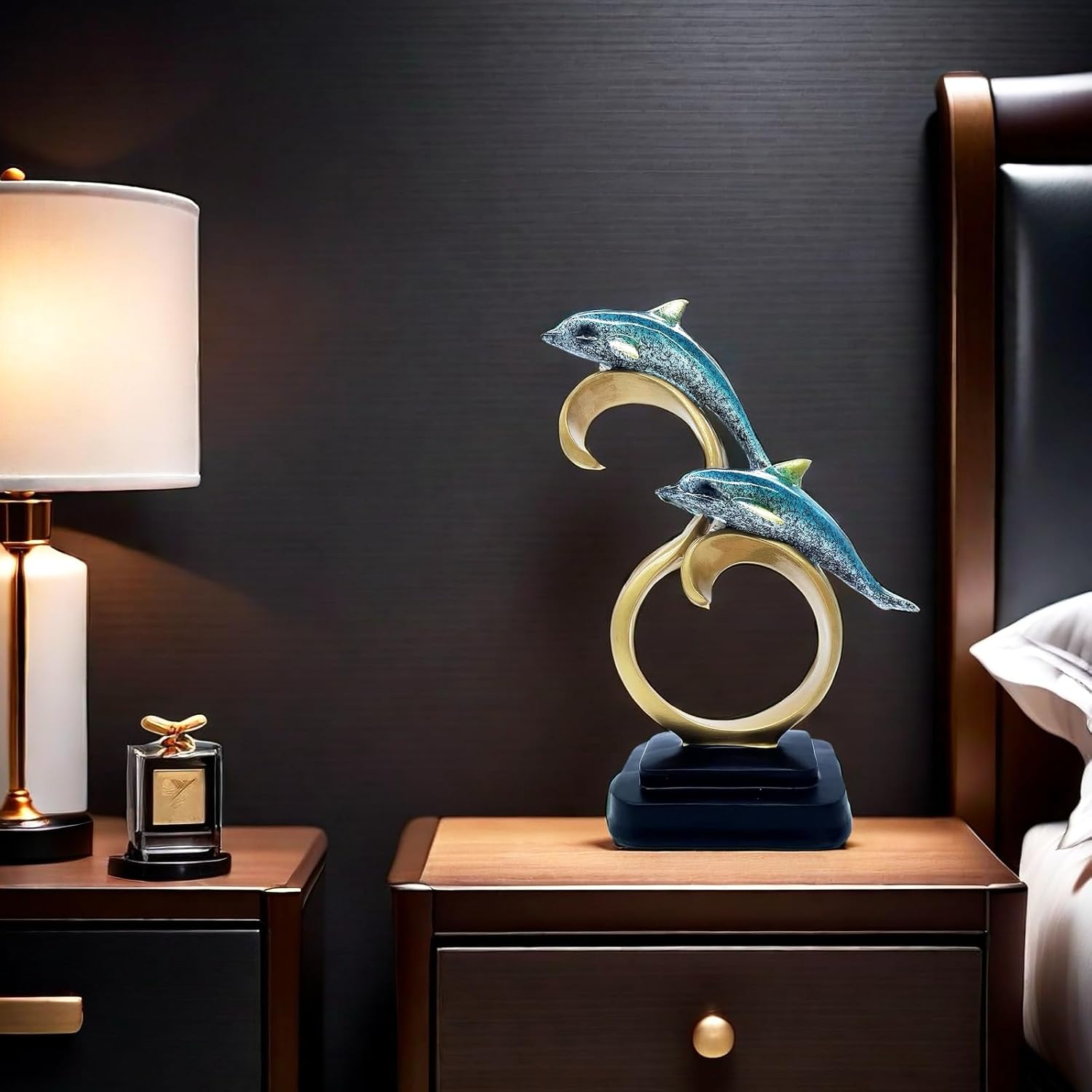 Resin Dolphin Statue Sculpture Frgurine Gift for Home Office Living Room Desktop Display Decorative Decoration (Blue)