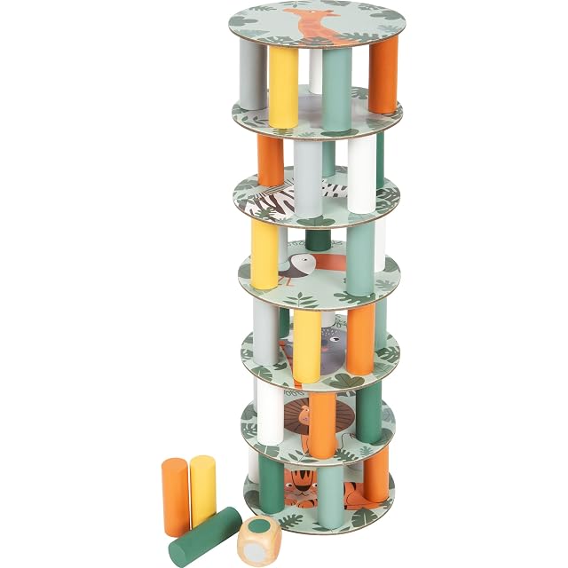 Small Foot Torre oscilante Safari, Juego de Mesa de diseño Moderno, con Dados de Colores, 11958