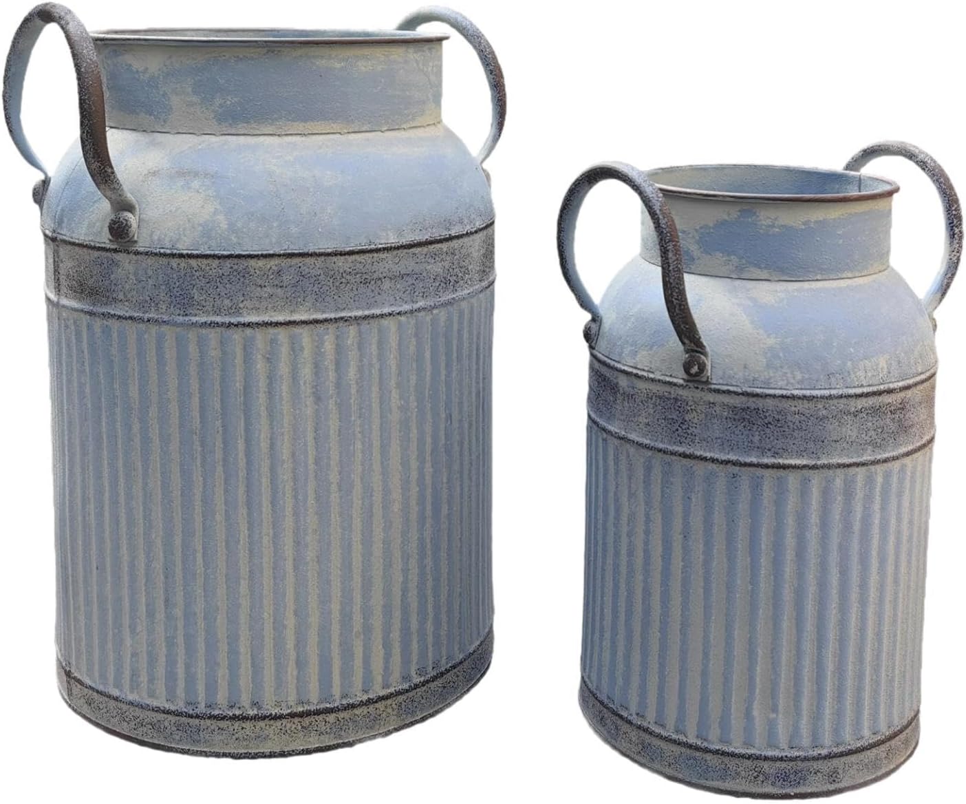 Set of 2 Pitcher Vases with Handle for Home and Garden Decor, Blue