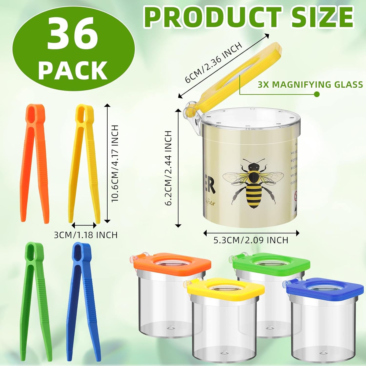36 Pack Insect Bug Viewer Kit for Kids with Tweezers Explorer Outdoor Set Bug Catcher Containers for Insects Magnifying Insect Box Observation Kit for Science Nature Exploration Collecting