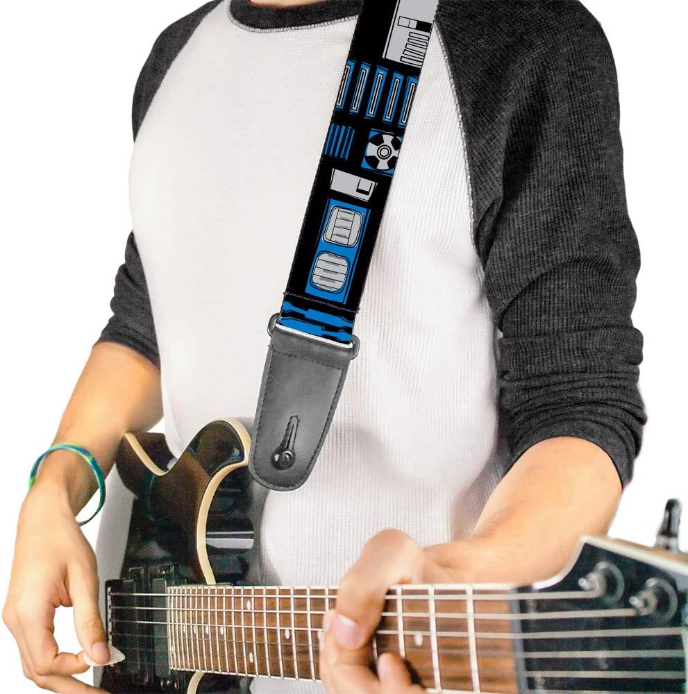 Buckle-Down Guitar Strap - Star Wars R2-D2 Bounding Parts4 White/Black/Blue/Gray/Red - 2" Wide - 29-54" Length