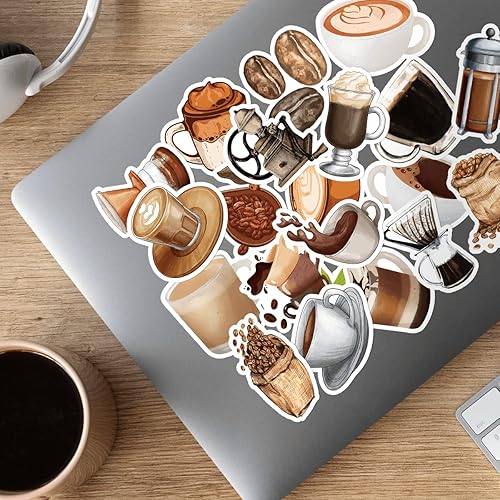Miniatura 5 de GOLEEX Paquete de 20 calcomanías de vinilo impermeables para taza de café, para amantes de la cafetería, para niños, adultos, niños, niñas, casco
