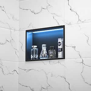Bernkot Led Shower Niche 91.4cm X 30.5cm Matte Black 304 Stainless Steel With Light Waterproof No Tile Need Shower Shelf For Bathroom Recessed Wall Niche Over-Mounted Installation Horizontal Niche