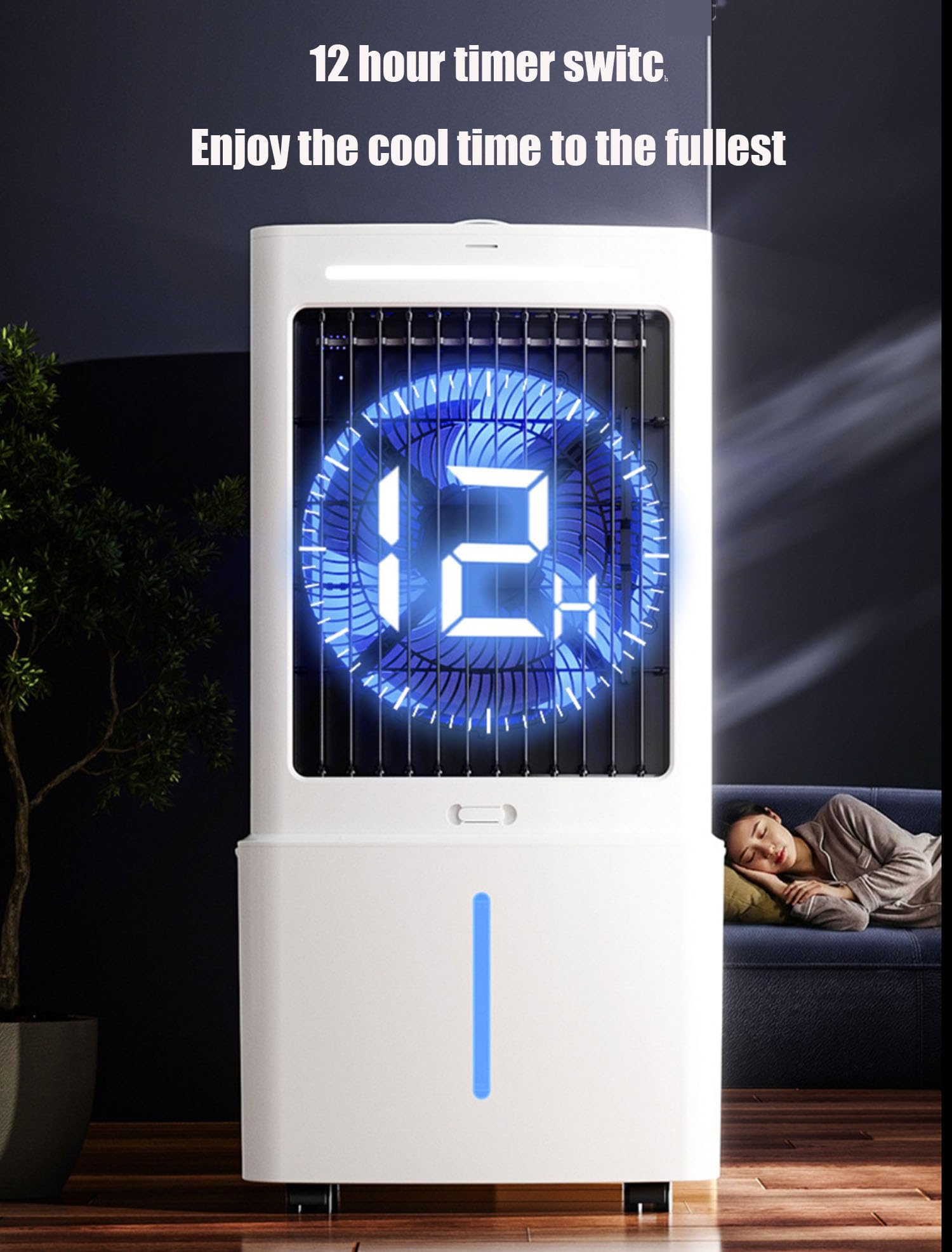 Condizionatore Portatile Caldo e Freddo 4 in 1 con Raffreddamento Riscaldamento Ventola modalità Notturna Raffreddatore d'Aria con 12H Timer Display LED Telecomando Ventilatore Aria Fredda