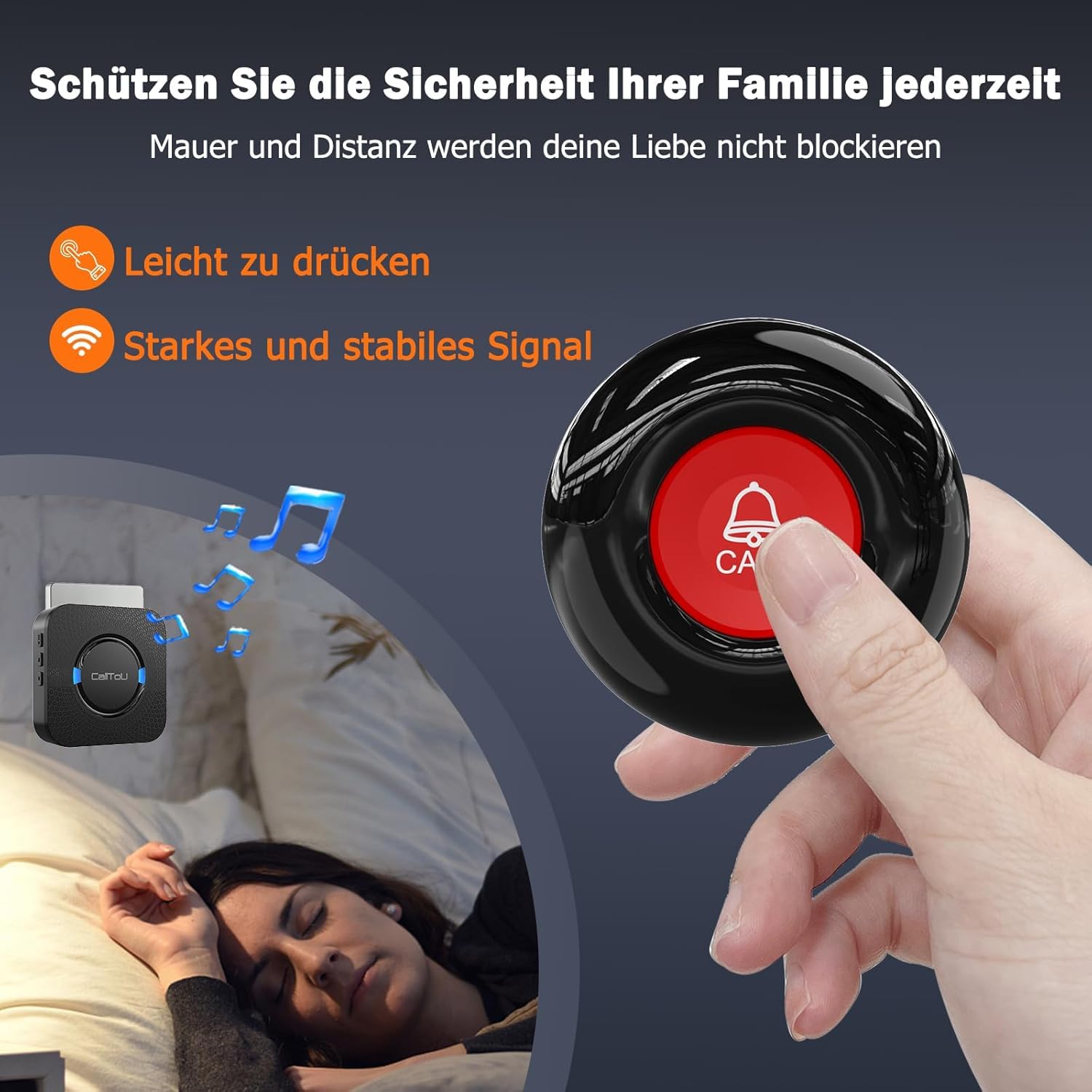 CallToU Przycisk połączenia alarmowego przycisk połączenia bezprzewodowego system alarmowy pielęgniarki 500 + nóżek dla domu/osób starszych, pacjentów/niepełnosprawnych (3 nadajnik, 2 odbiornik)