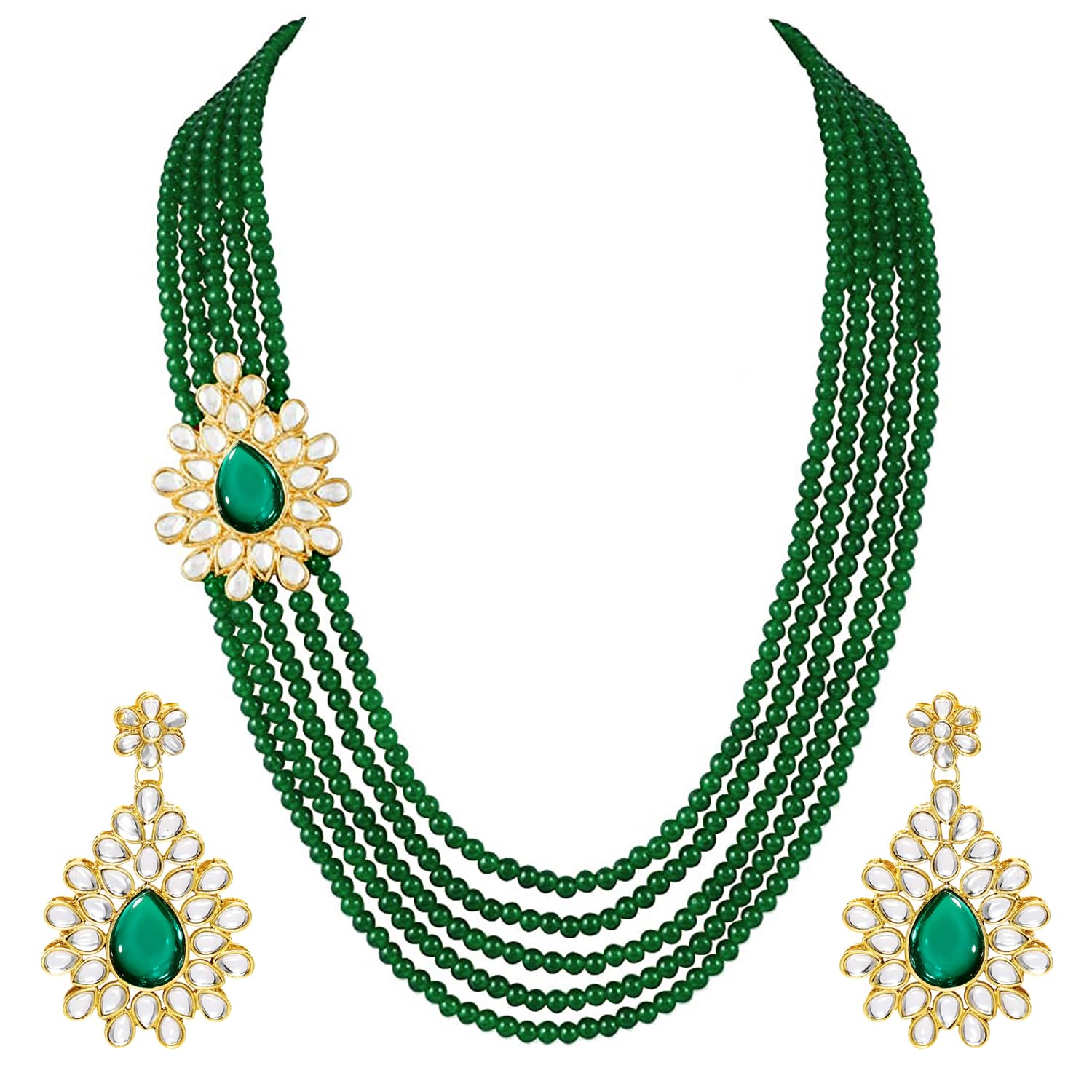 Peora Indian Traditional 18K Gold Plated Kundan Pearl Green Long Necklace with Dangle Earrings Jewellery Set for Women Girls (B07RR23DYB) Amazon Price History, Amazon Price Tracker