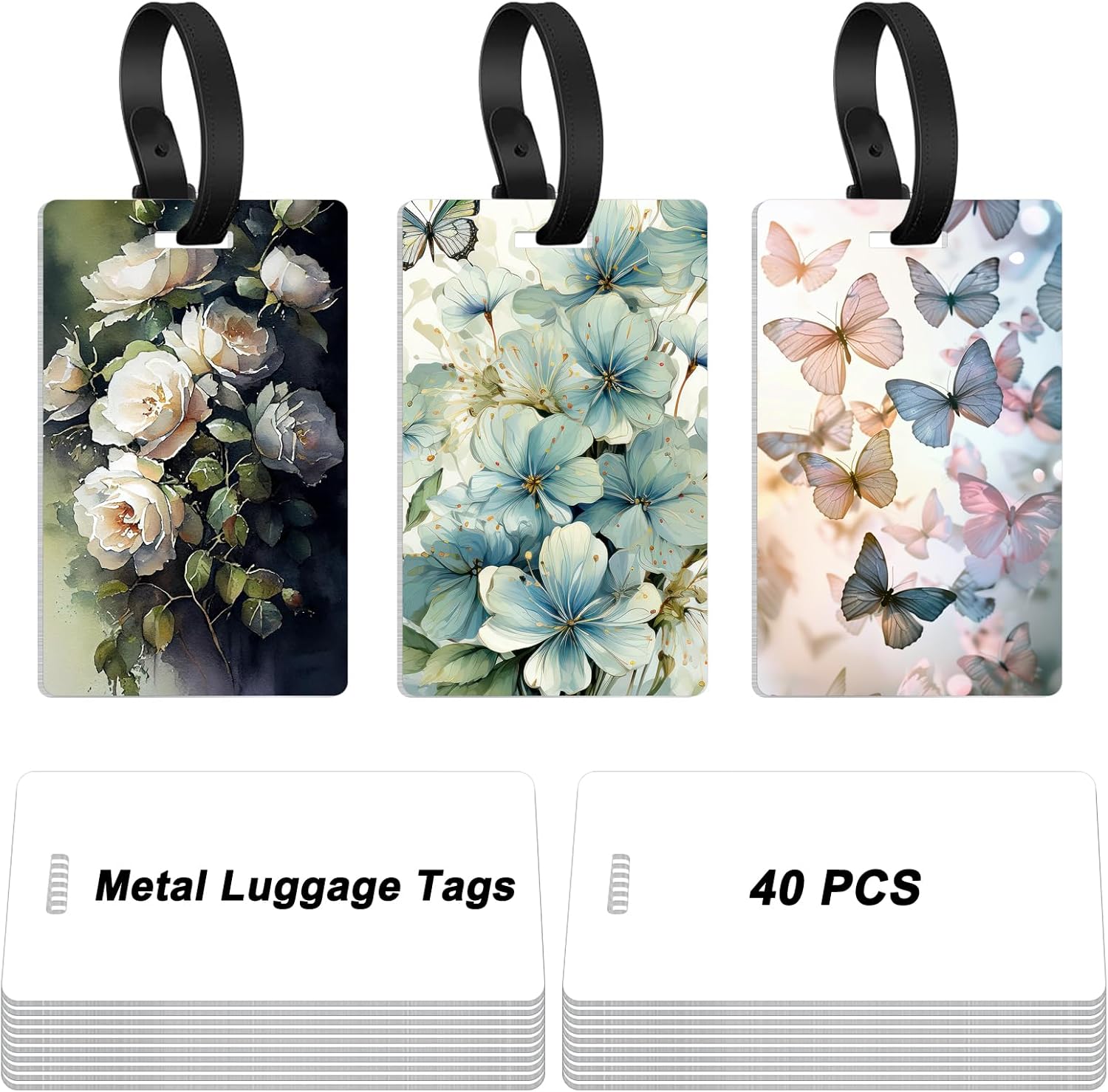 40 Pcs Metal Sublimation Luggage Tag Blanks Double Sided, Aluminum Sublimation Bag Tags with Strap Suitcase Name Tag Luggage Labels Blank for DIY Craft Gifts Travel Sports Bags