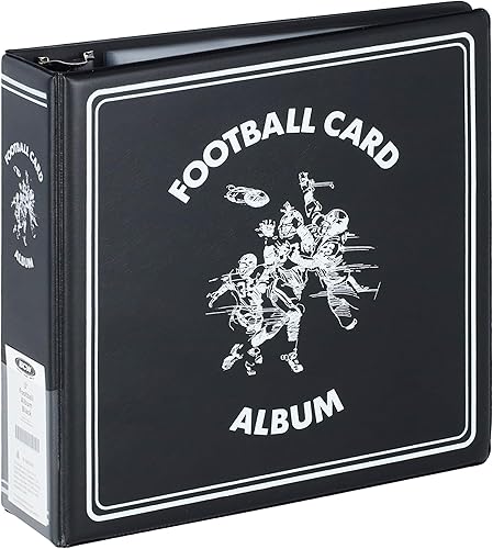 BCW Carpeta de tarjetas de fútbol con anillo en D de 3 pulgadas, color negro, con capacidad para 90 páginas, carpeta de tarjetas de fútbol de diseño