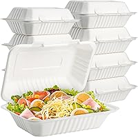 Vista 9 de Elsjoy Paquete de 90 recipientes para llevar con 2 compartimentos, contenedores de alimentos compostables con bisagras de 9 x 6 pulgadas, cajas