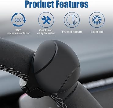Steering Wheel Spinner Knob, Adjustable Car Steering Wheel Knob Spinner, Non-Slip Steering Wheel Aids Power Handles, Auto Universal Accessories for Cars, Trucks, Tractors (Black)
