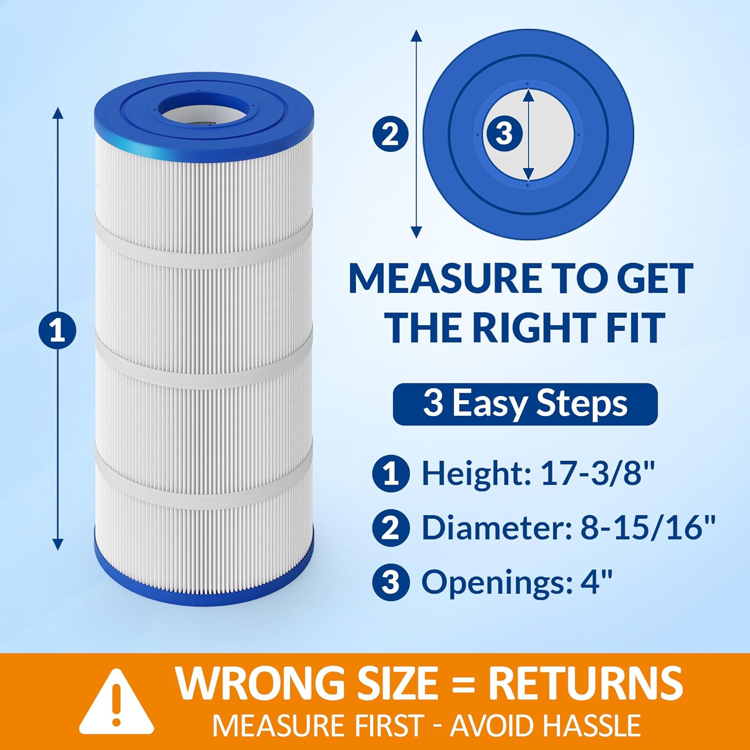 C900 C751 PXC-95 PXC-75 Pool Filter Cartridge, Trilobal Fabric, Replacement for Hayward CX900RE, CX760RE, PA90, PA76, 8-15/16" x 17-3/8", Pro Series - Image 2