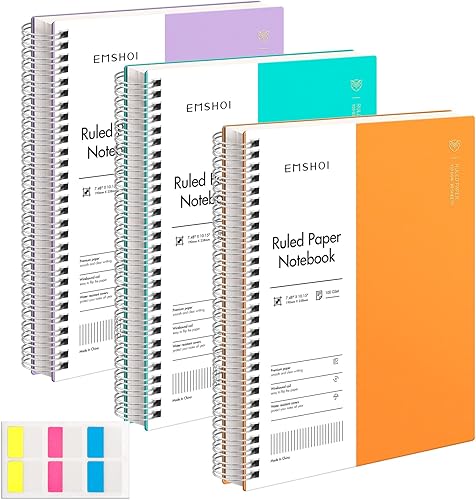 Miniatura 1 de EMSHOI Cuaderno de espiral con rayas universitarias, paquete de 3 cuadernos B5 de composición grandes de 7.48 x 10.15 pulgadas, 480 páginas de 3.53