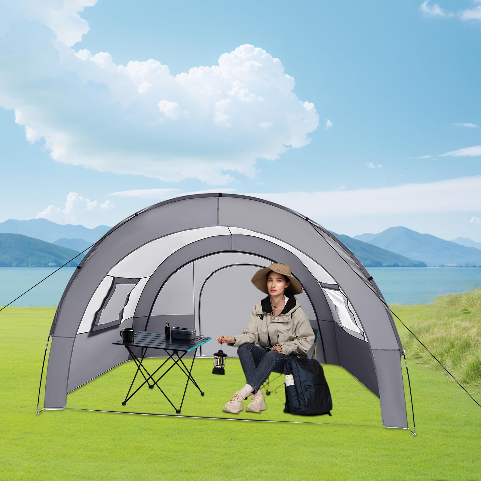 Namiot tunelowy dla 6 osób, namiot rodzinny, namiot kempingowy z torbą do przenoszenia, UV 50+, wodoszczelny 1500 mm, 350 x 480 x 206 cm