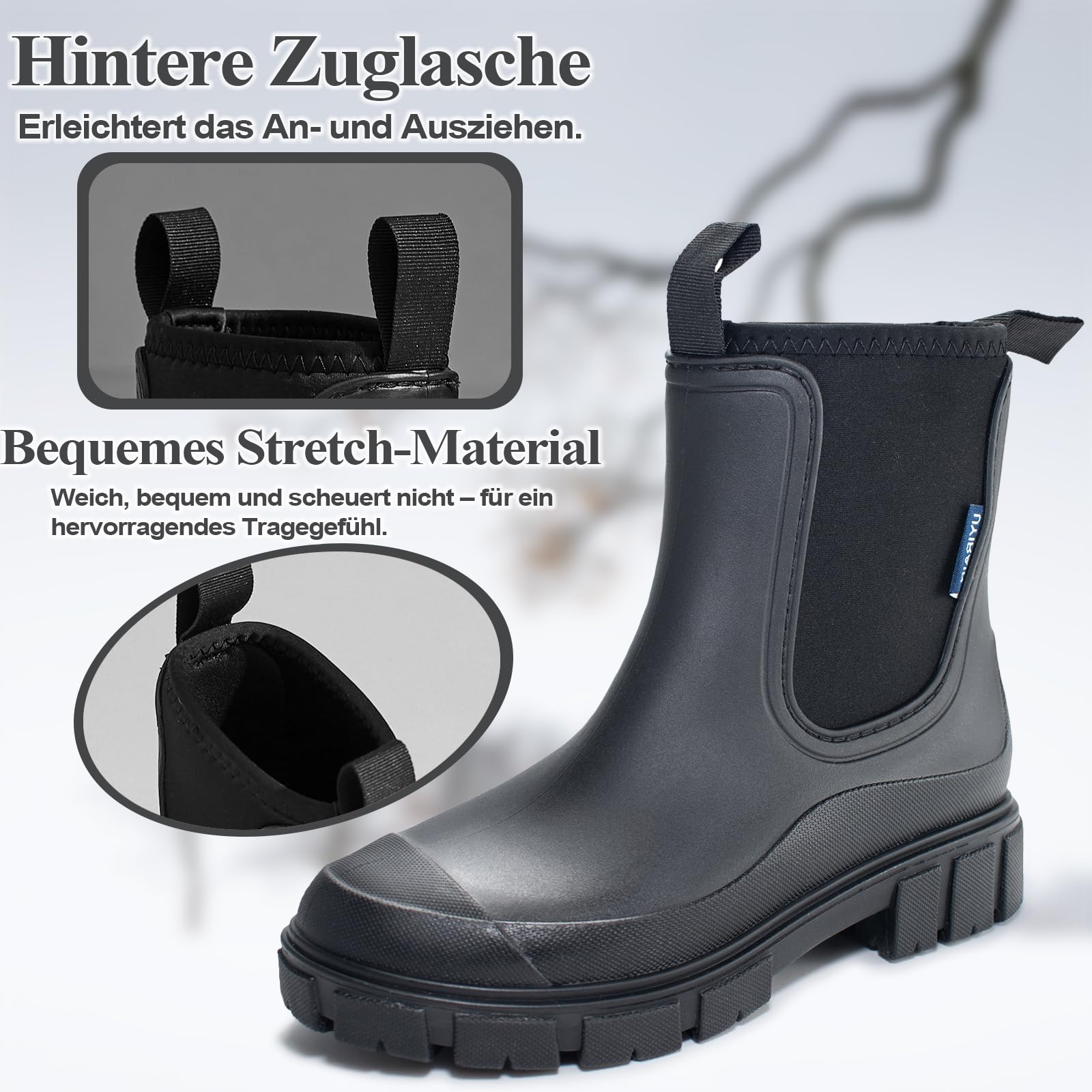 Gummistiefel Damen Wasserdicht Gummistiefeletten Halbhohe Chelsea Boots Rutschsicher Abriebfest Atmungsaktiv Regenschuhe Komfort Garten Stiefeletten 36-41EU
