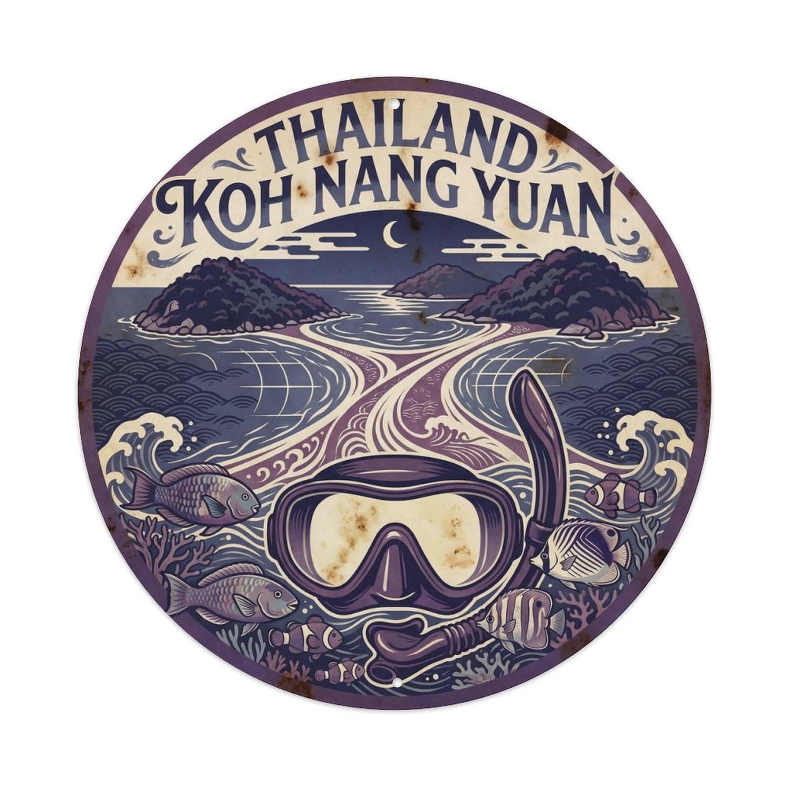 Este 8X8inch Style Thailand Koh Nang Yuan Ocean Island Coastal Travel Metal Tin Sign