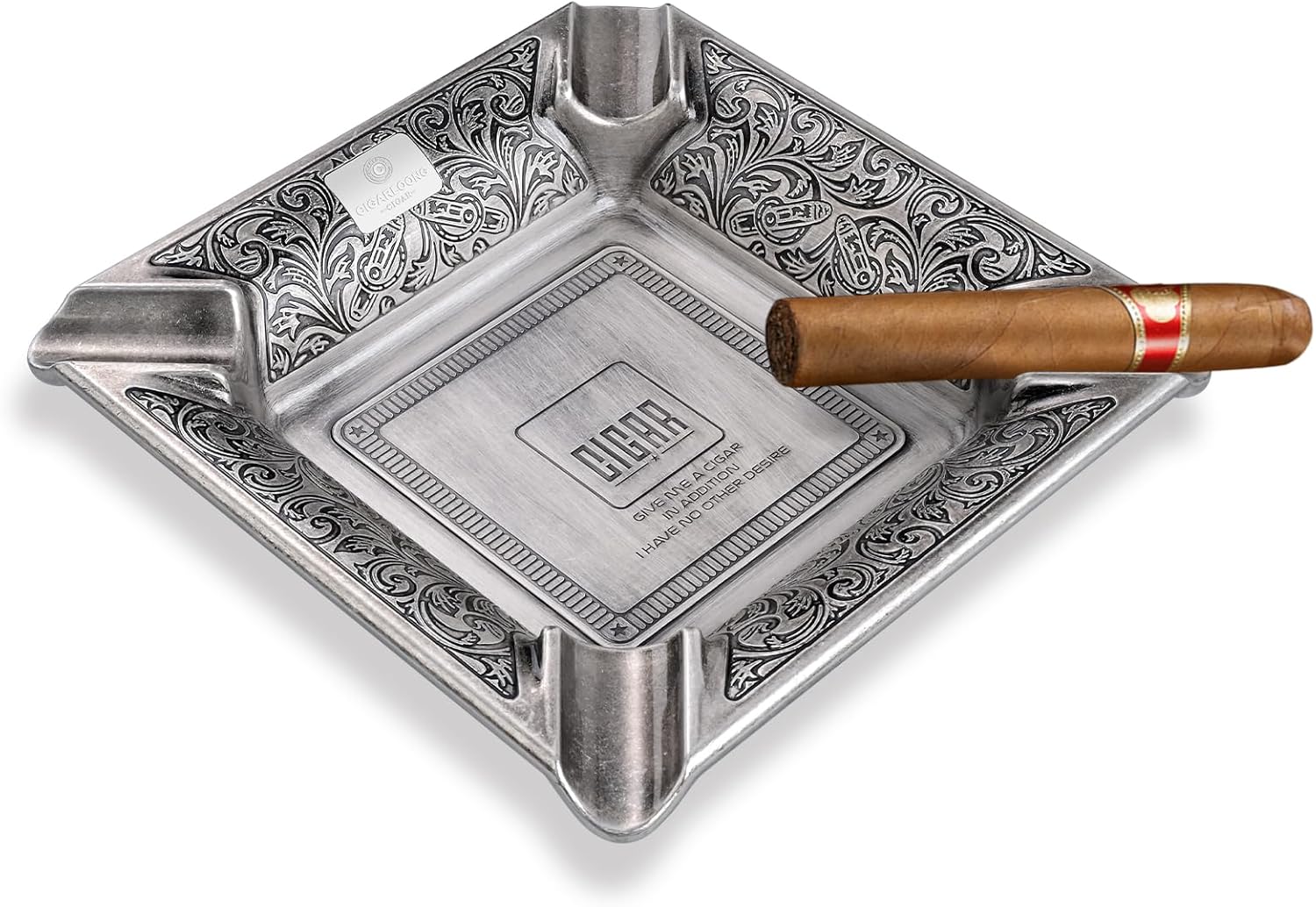 Cigar Ashtray Stainless Steel Large Cigarettes Ash Tray with 4 Slot Holders Cigars Ashtrays for Men Indoor, Outdoor, Patio, Home, Travel,Office, Gifts for Men (Silver)