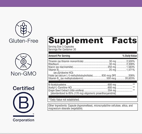 Miniatura 2 de Metagenics Ceralin Forte - Vitaminas B para apoyo cerebral y nervioso* - Soporte mitocondrial* - Sin OMG y sin gluten - con N-acetilcisteína, 250 mg