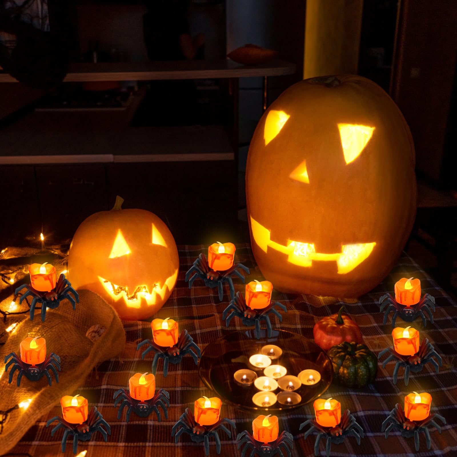Luci Jack-O'-Lantern Per Halloween - Confezione Da 12 Candele LED A Batteria A Forma Di Zucca - Luce Tremolante Realistica Per Decorazioni Interne - 3