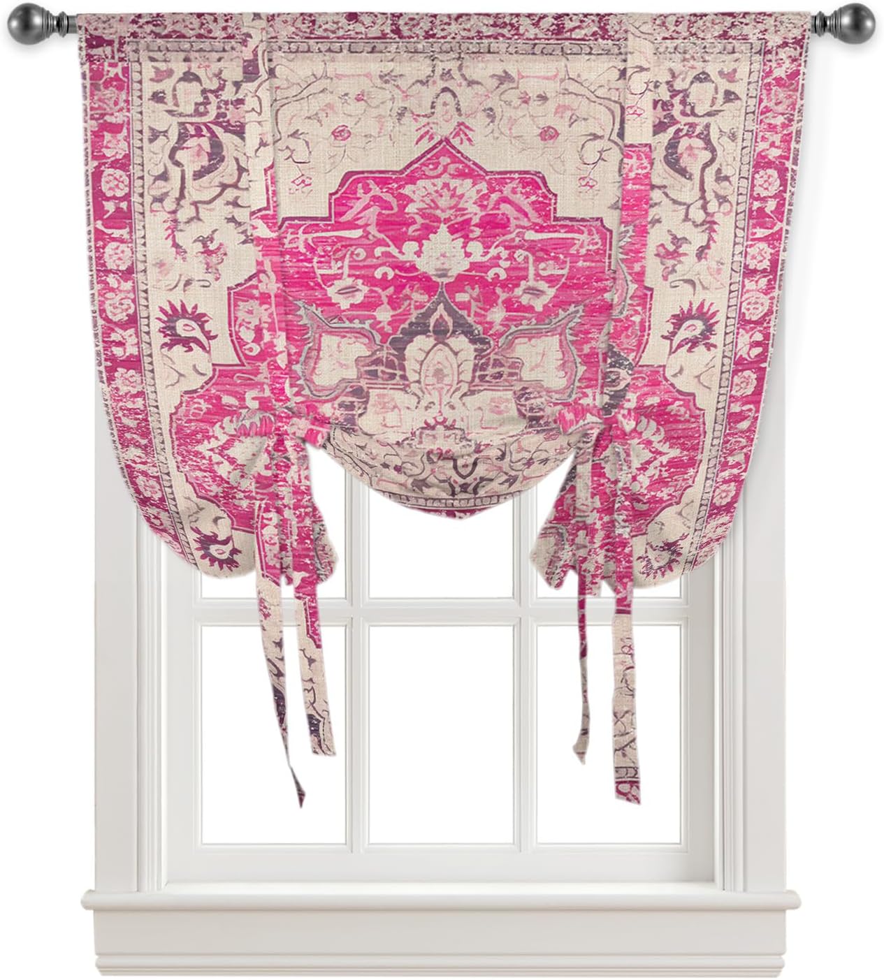 RisQiten Boho Pink Tie Up Curtains 45 Inches Long, Kitchen