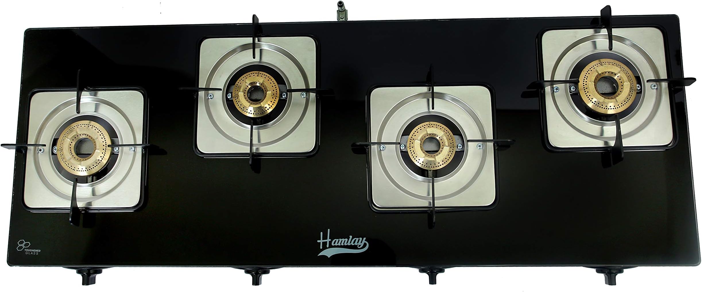 Toughened Glass Auto Ignition Gas 4 Burner PNG Compatible Stove (Black)