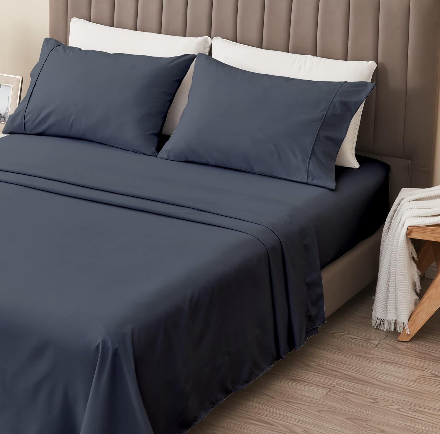 Great Bay Home 4Piece Full Blue Microfiber Sheet Set
