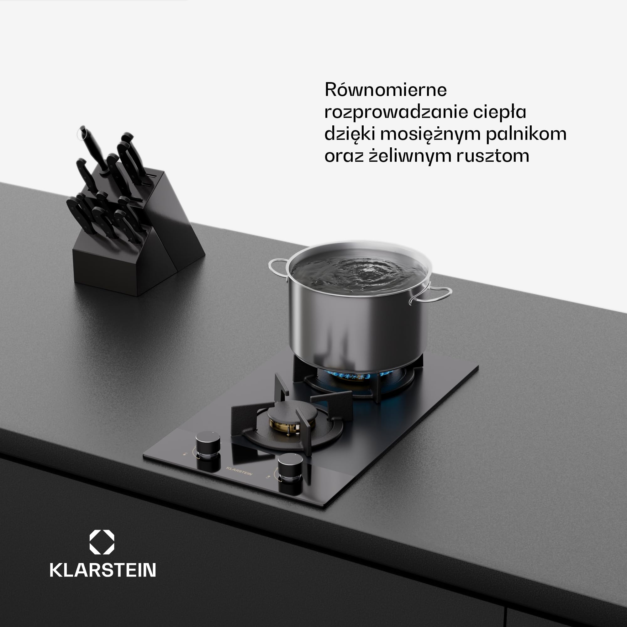 Klarstein Goldflame Nano Płyta gazowa, 2 palniki, 30 cm, Palniki mosiężne i żeliwne ruszty, 4200 W, Szkło z powłoką nano, Zabezpieczenie płomienia i automatyczny zapłon, Przezbrojenie LPG/gaz ziemny
