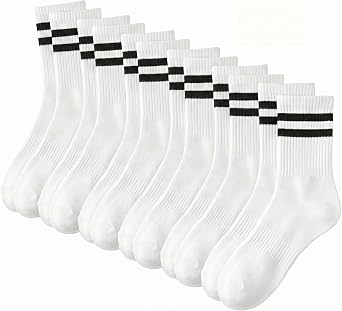 Crew Socks for Women, Striped Arch Support Soft Cotton Socks | Classic Striped Design, Soft Breathable Fabric, Elastic Stretchy, For Daily Casual Wear, Fits Shoe Size 5-10