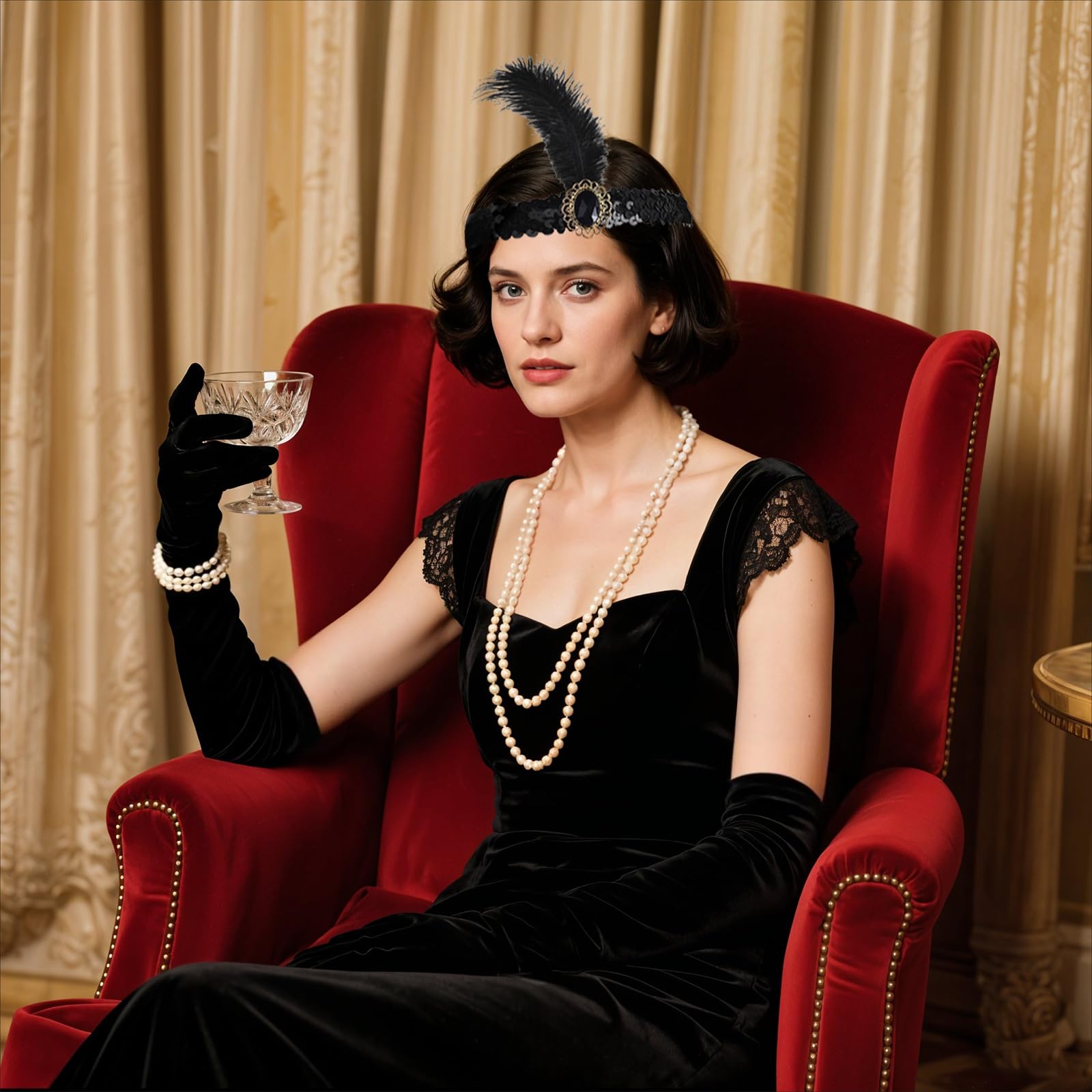 6 sztuk akcesoriów w stylu lat 20. XX wieku dla kobiet, akcesoria Great Gatsby z opaską na głowę, koraliki, naszyjniki, kolczyki, rękawiczki, rekwizyty trzymane w ręku do kostiumu ślubnego w stylu