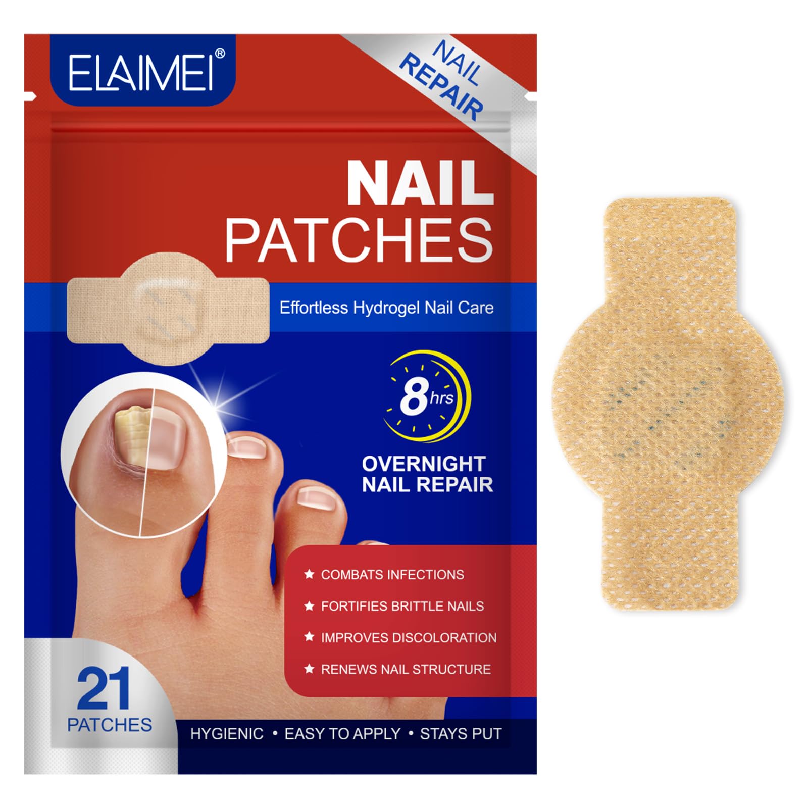 Toenail Treatment Extra Strength, 21 Pcs Nail Repair Patches, 8 Hours Overnight Renewal for Thick, Brittle and Discolored Toe Nail, Repair & Strengthen Damaged Foot Nails