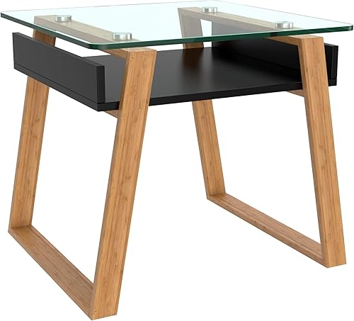 Miniatura 8 de bonVIVO Mesa de centro pequeña – Moderna mesa baja con marco de madera de bambú, mesa auxiliar compacta para sala de estar, dormitorio, apartamento,