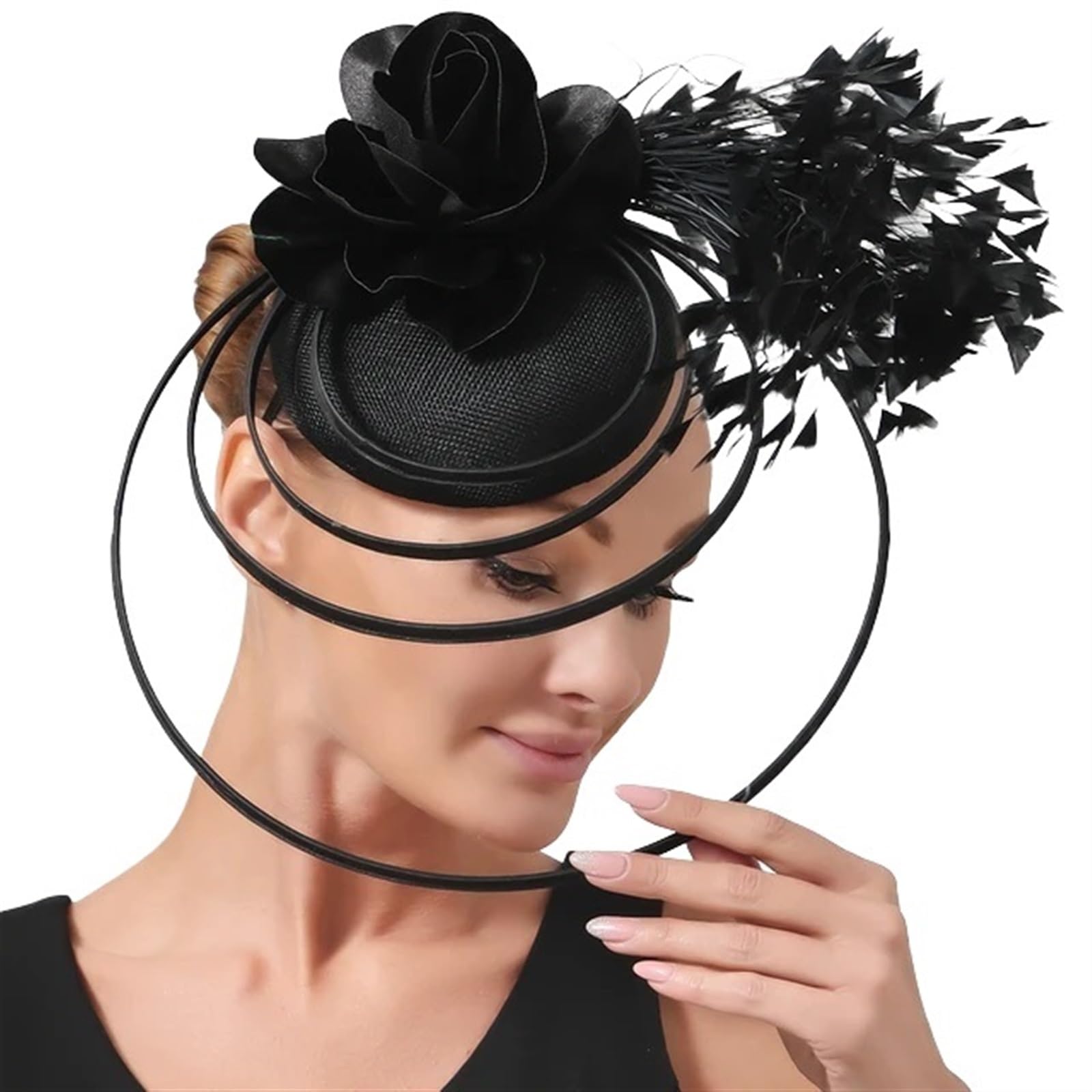 UALXPAO Wedding Hats Race Occasion Fascinator Hats Bowknot Bridal Wedding Church Women Fancy Cocktail Party Multiple Colors for Tea Party,Weddings(Black)