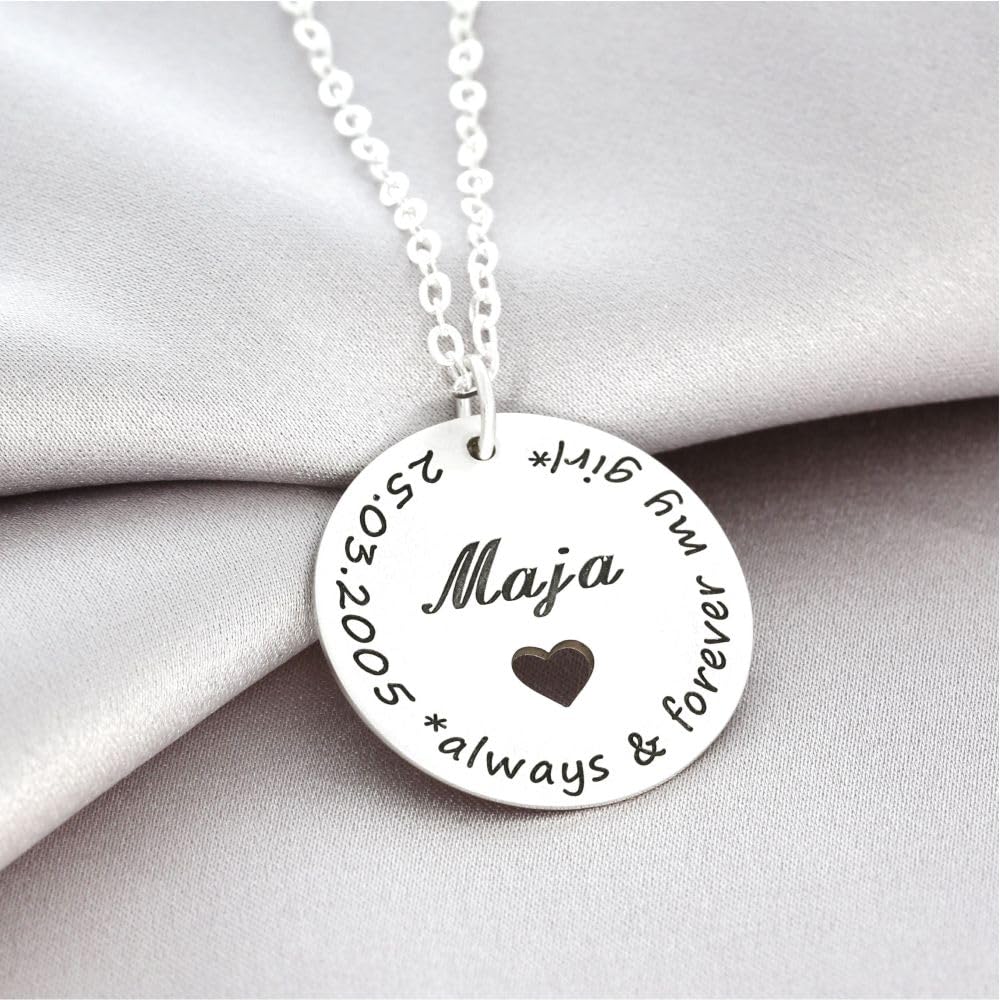 Namenskette Silber Familie Kette Schmuck mit Gravur 925 Sterling Silber Schmuck mit Gravur mit Namen Familienkreis mt Herz Collier Kindernamen | HANDMADE IN GERMANY