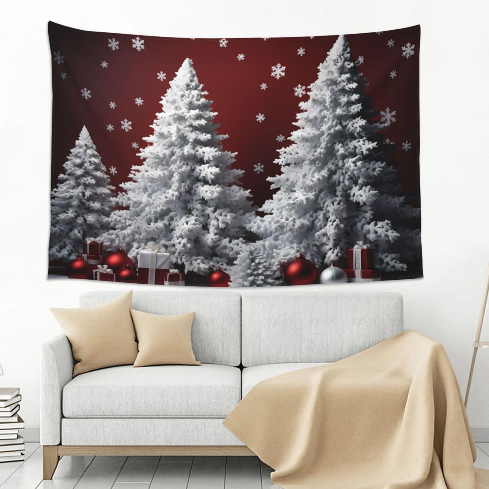 ホワイトクリスマスツリーのタペストリー Amazon.co.jp: 白いクリスマスツリー 壁掛けタペストリー - お祝いの
