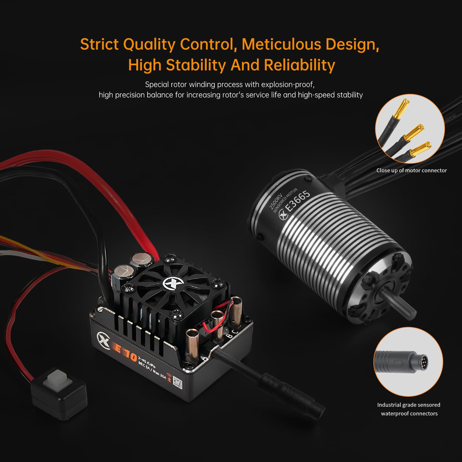 XC E3665 et E10 ESC Combo, moteur sans balais pour voiture télécommandée, 2-3S Lipo, étanche IP67, applicable à : 1/10 court court, camions, Monster (3300 KV + E10)
